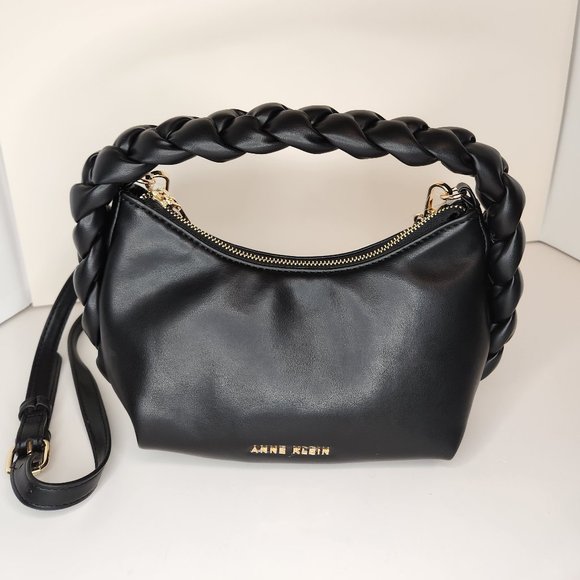 Anne Klein Handbags - Anne Klein Braided Handle Black Leather Kate Hobo Handbag - NWT